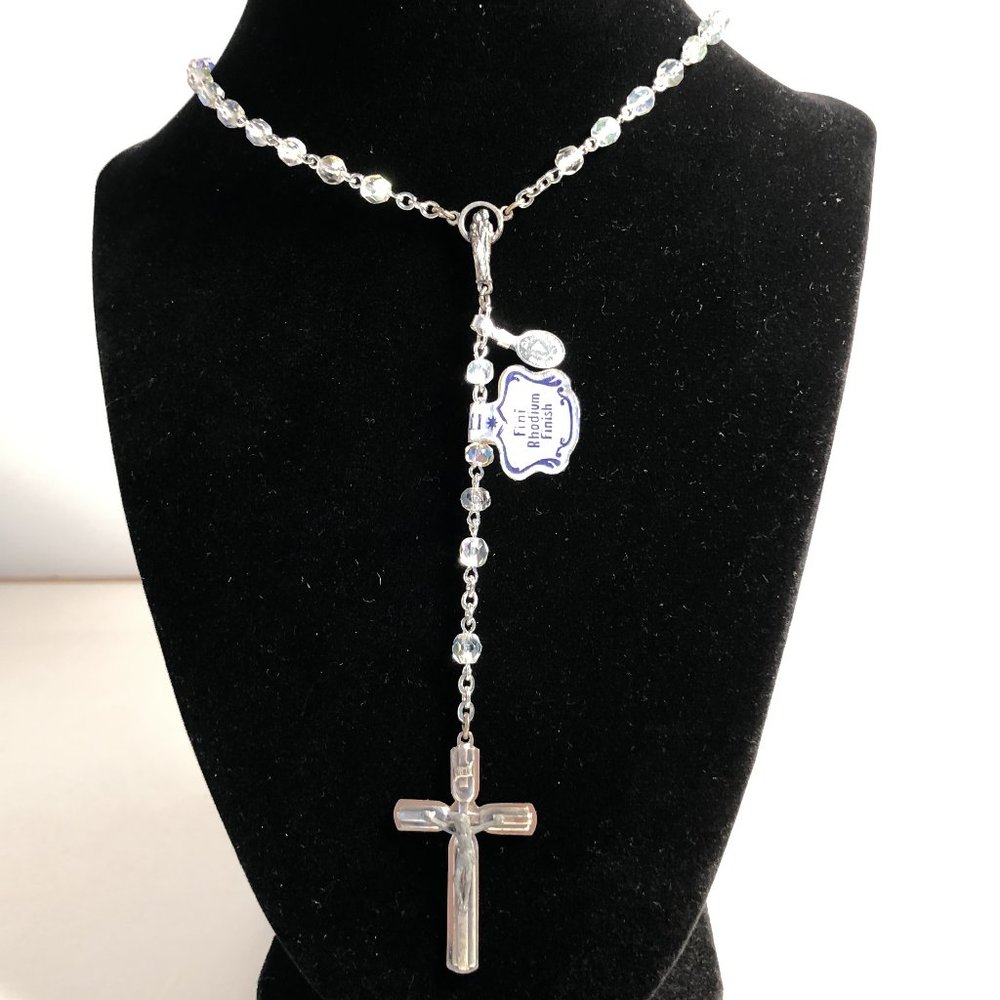 Italian Faceted Crystal and Silver Rosary NWT